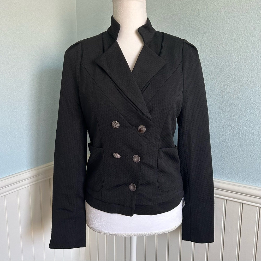 Mischa Barton Mary Jane Double Breasted Cropped Blazer Jacket Black